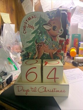 Vintage Look Reindeer Countdown To Christmas Wood Calendar & Blocks Set